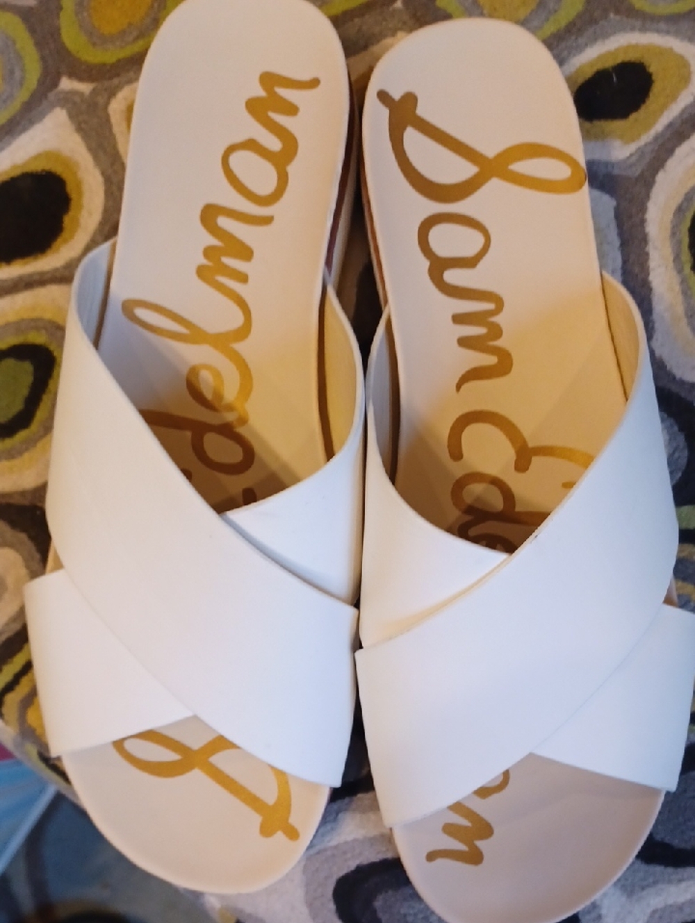 Sam Edelman White Crisscross Slide Sandals